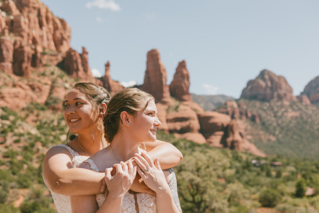 Sedona elopement for brides with unique rock formations, Miki and Morgan