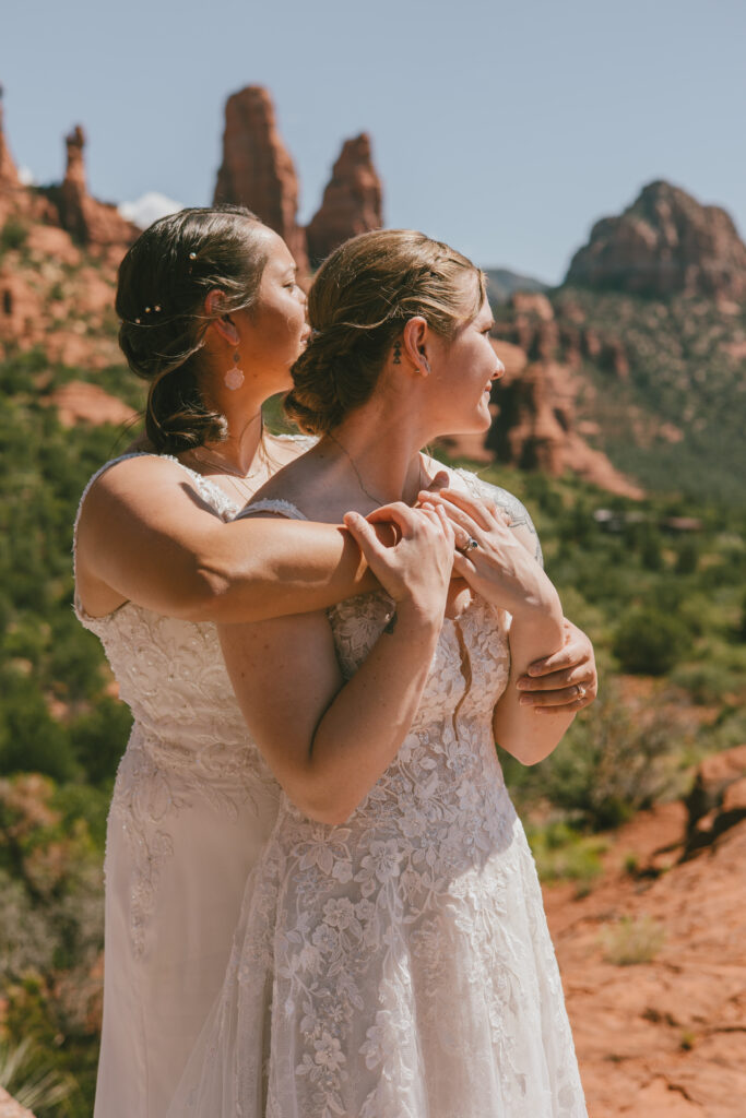 Sedona elopement for brides, Miki and Morgan, with natural rock formations