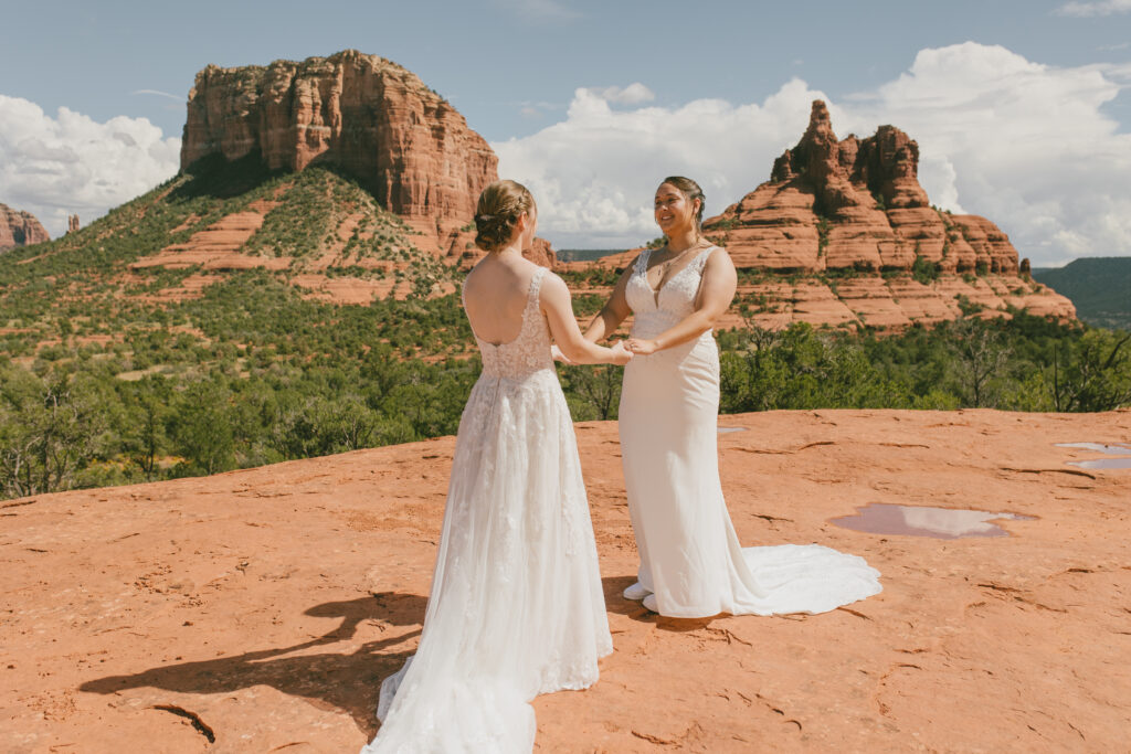Adventure elopement ceremony for brides, Miki and Morgan in Sedona Arizona