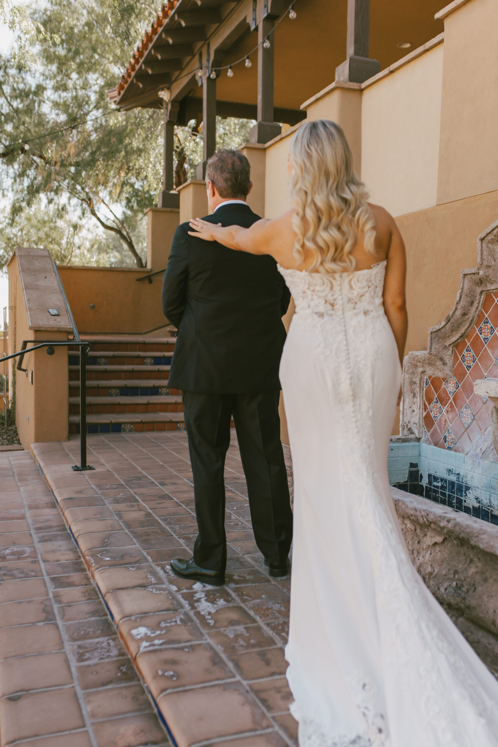 Before Father first look with bride Alexa with Romantic wedding photography in Phoenix