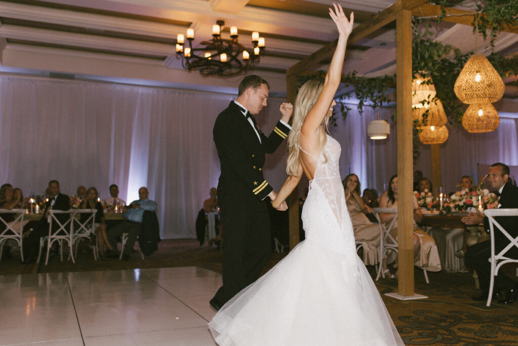 Dancing bride and groom in San Diego