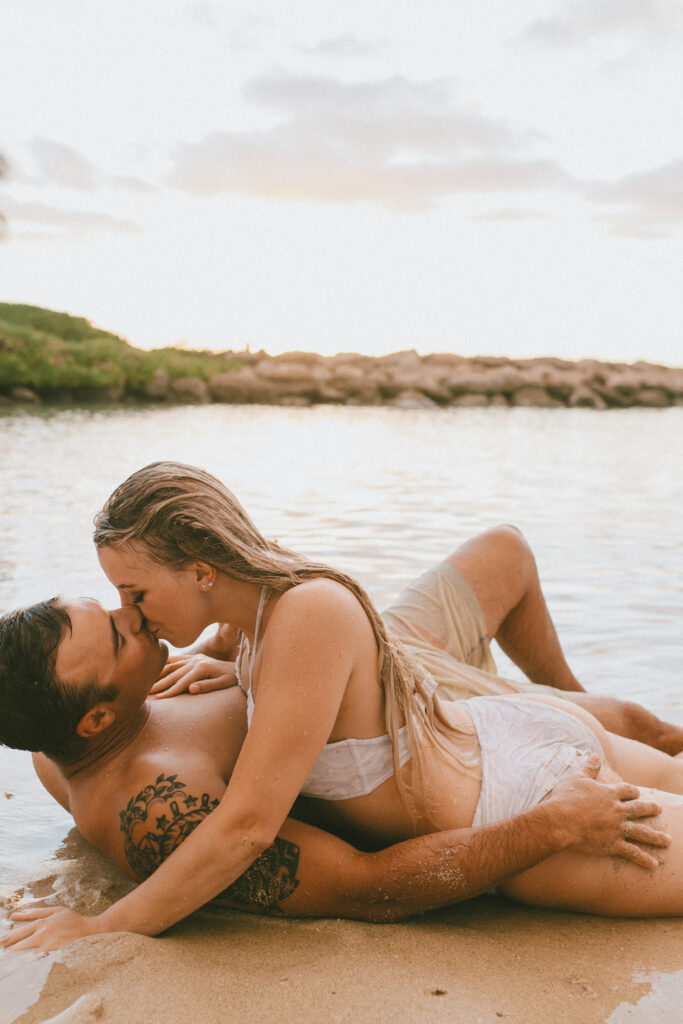 Intimate Oahu Engagement Session in the Ocean Gabby and Kyle