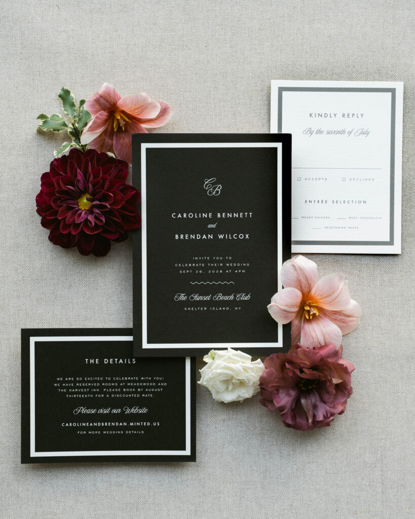 Luxury wedding stationery and florals displayed as part of what to pack for your wedding detail photos.