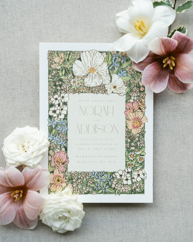 Invitation suite layout showing what to pack for your wedding detail photos with envelopes, wax seals, and calligraphy.